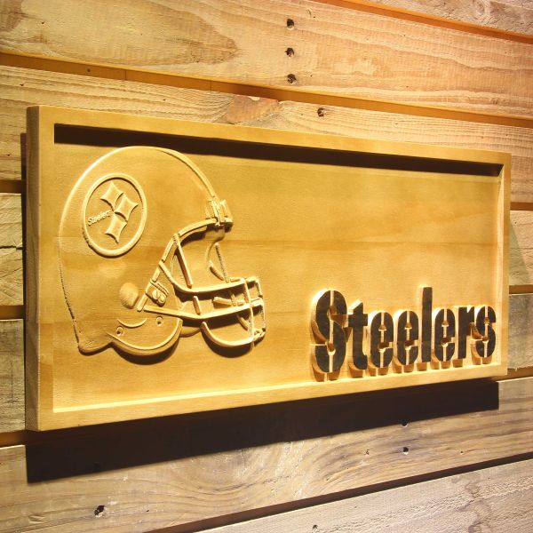 : Pittsburgh Steelers Wooden Football Helmet Sign by