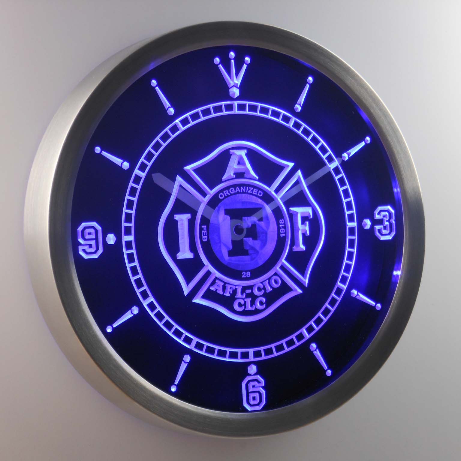 18" International Association of Fire Fighters Sign Double Neon Clock IAFF 
