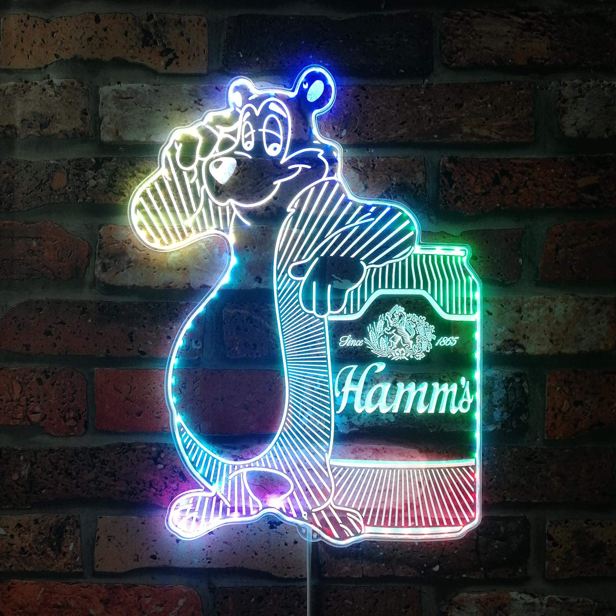 Hamm's Beer Hamms Bear with Can RGB LED Sign SafeSpecial LED